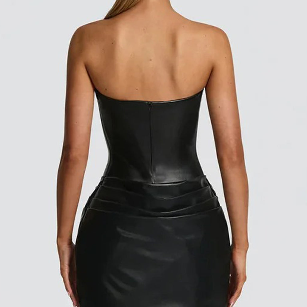 Vivienne Ruched Faux Leather Mini Dress
