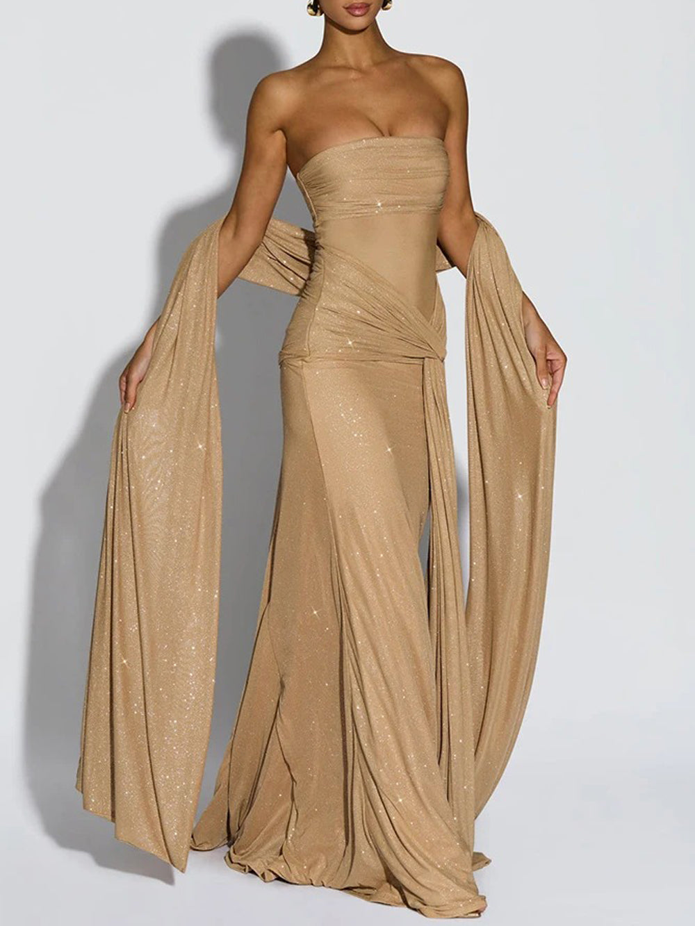 Serena Sparkle Draped Evening Gown