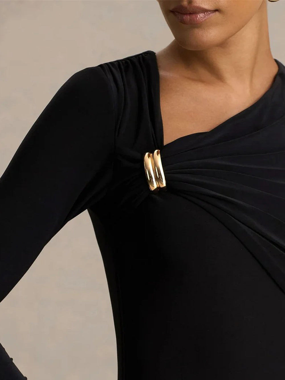 Olivia Asymmetric Ruched Midi Dress