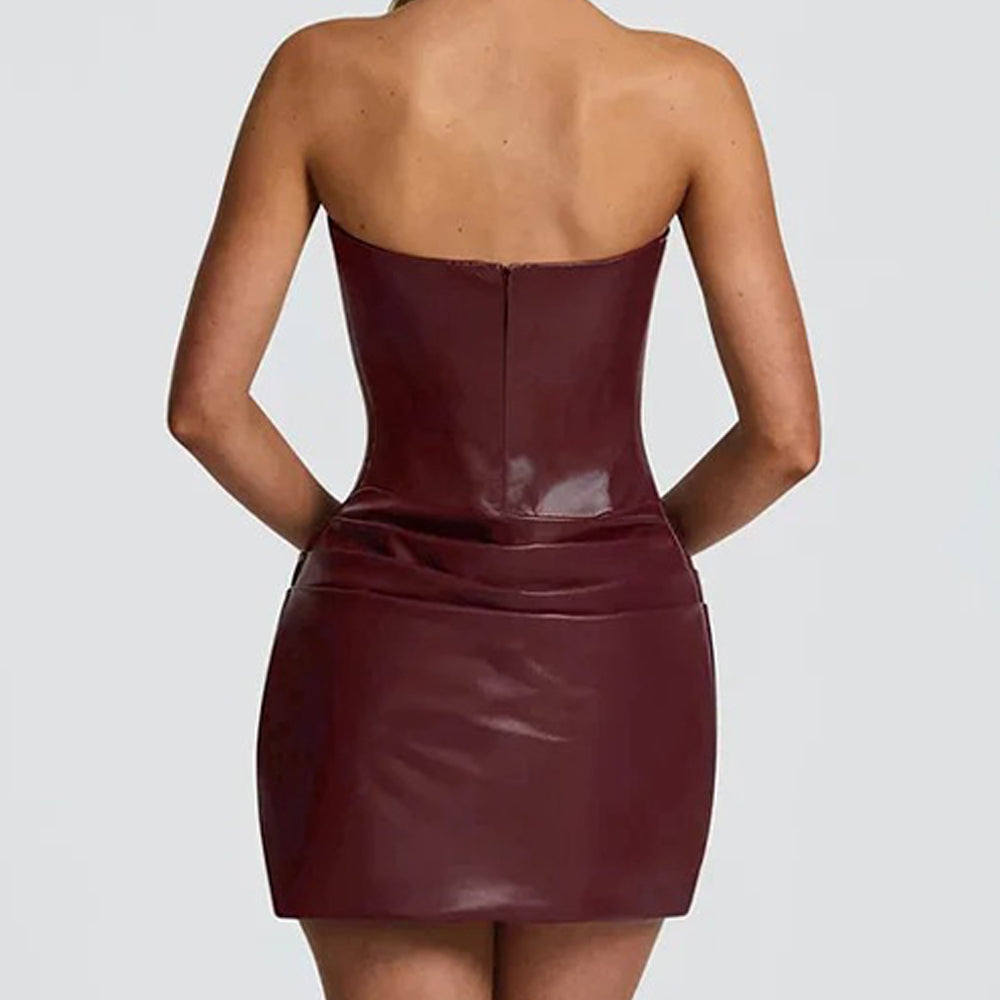 Vivienne Ruched Faux Leather Mini Dress