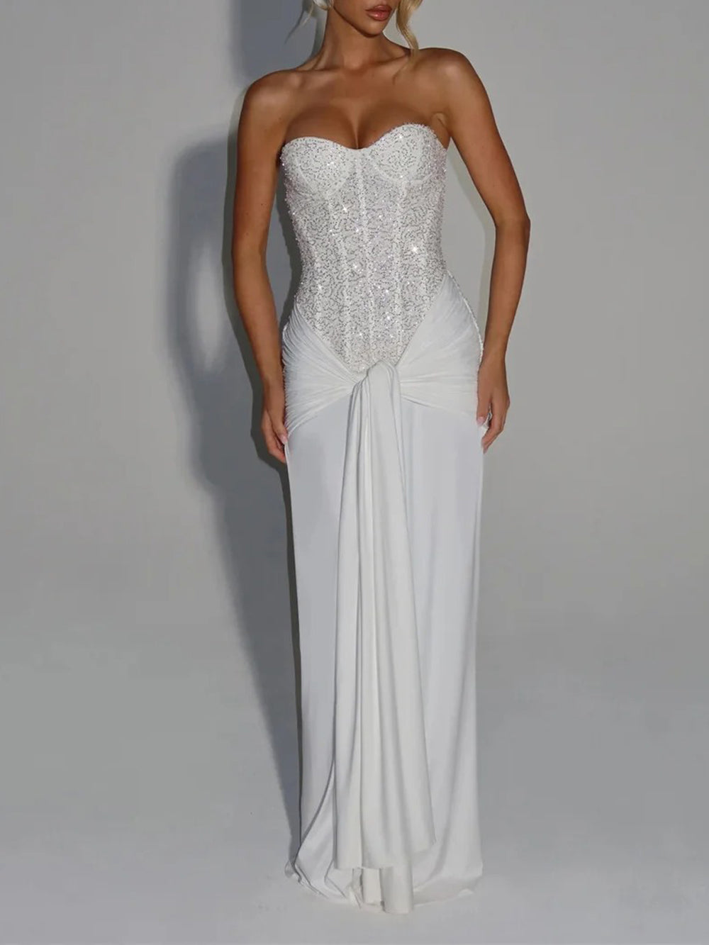 Marina Sparkle Draped Evening Gown