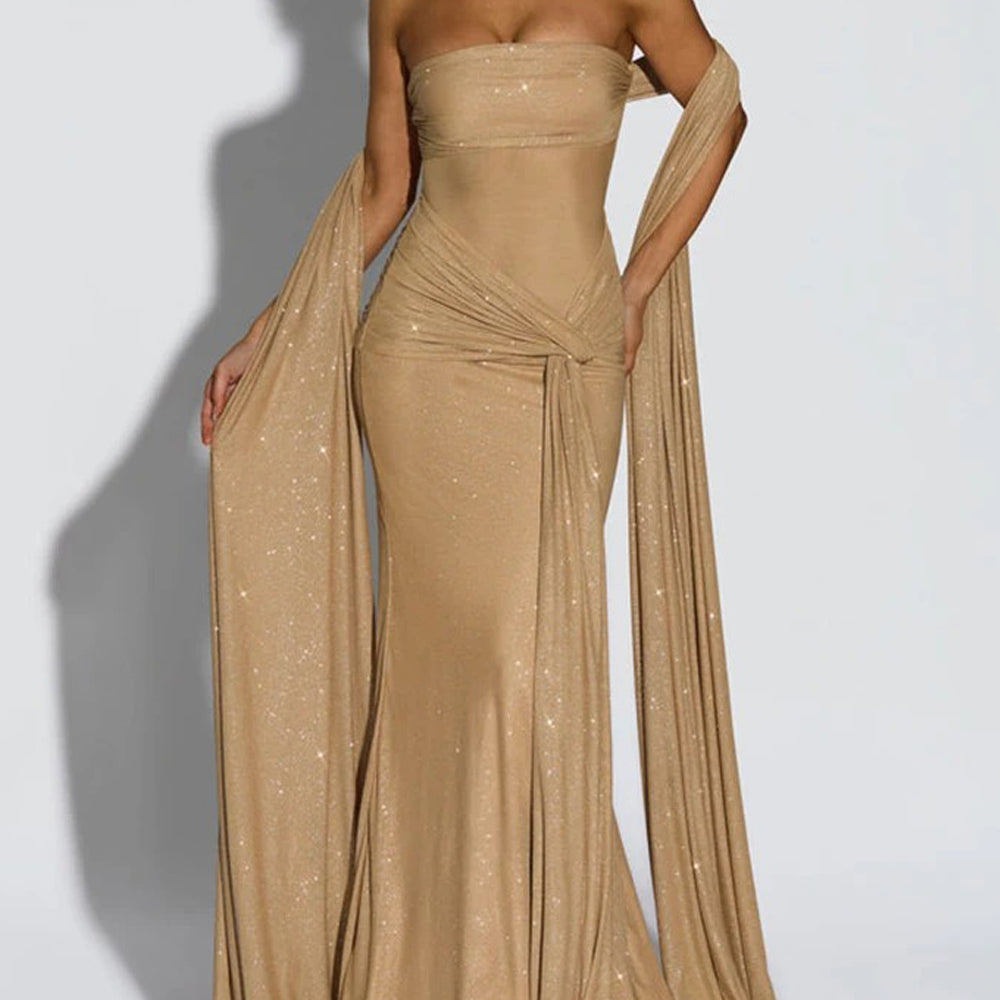 Serena Sparkle Draped Evening Gown