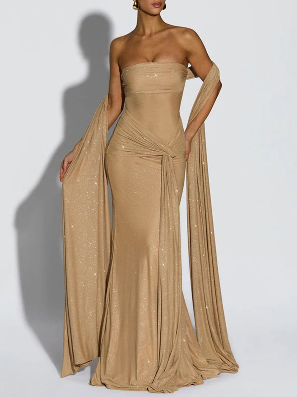 Serena Sparkle Draped Evening Gown