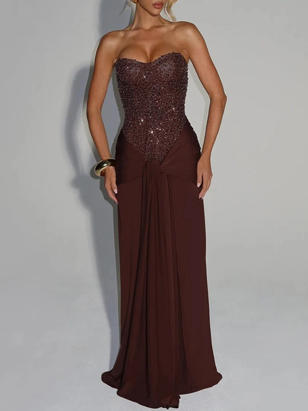 Marina Sparkle Draped Evening Gown
