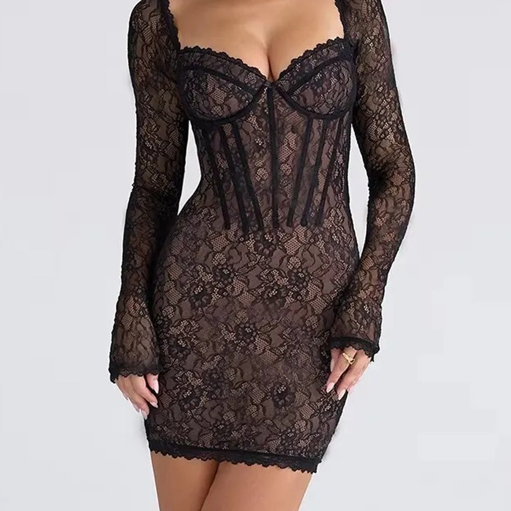 Elara Lace Sheer Mini Dress