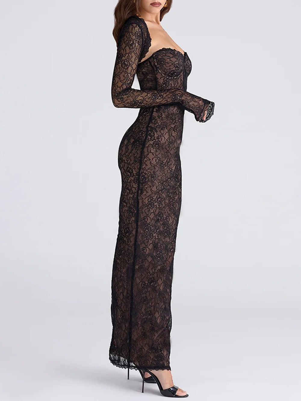 Elara Lace Sheer Maxi Dress