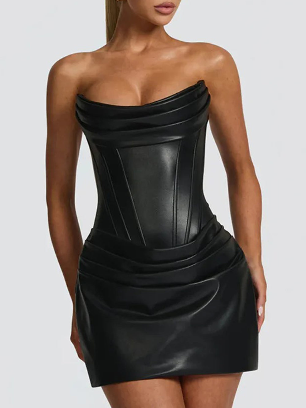 Vivienne Ruched Faux Leather Mini Dress
