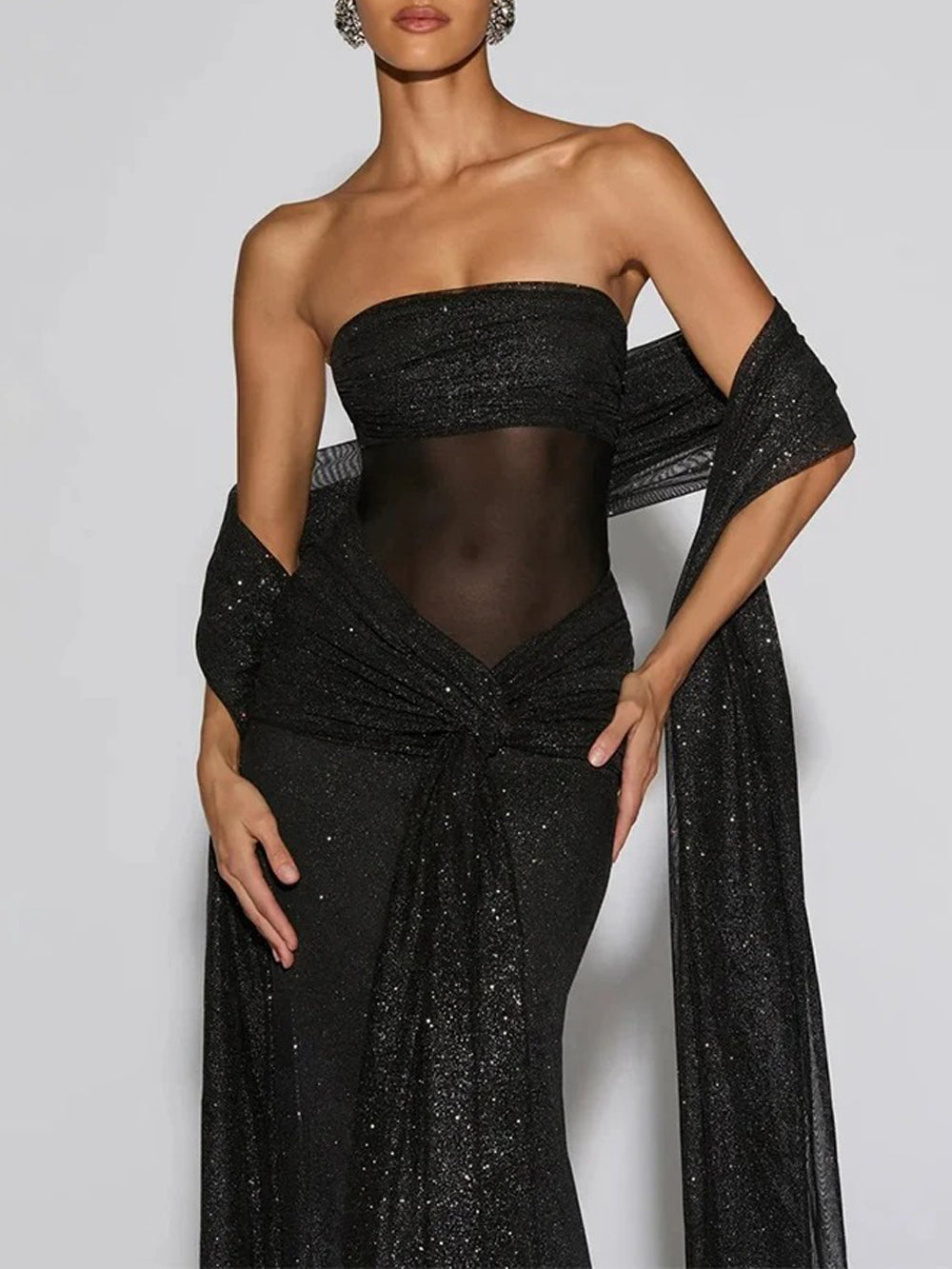 Serena Sparkle Draped Evening Gown