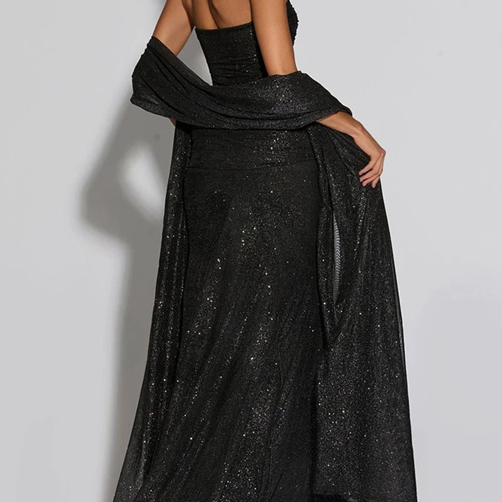 Serena Sparkle Draped Evening Gown