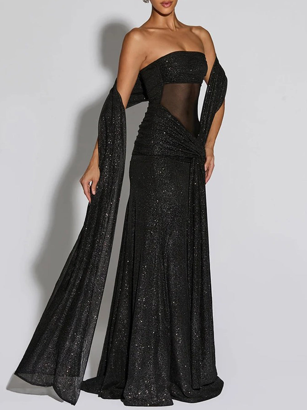 Serena Sparkle Draped Evening Gown