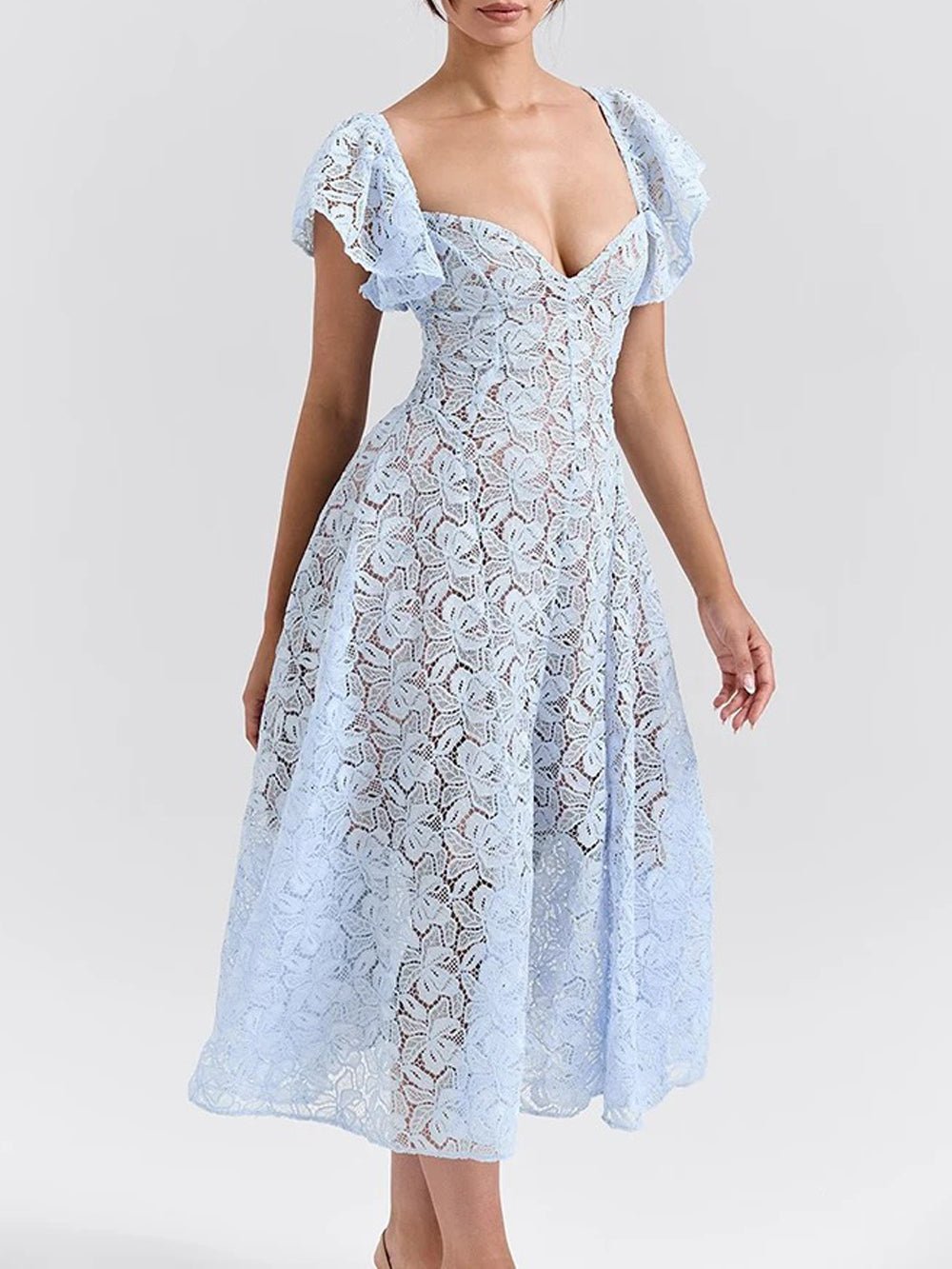 Adelin Short Sleeve Backless Midi Dress - Fashion Pov