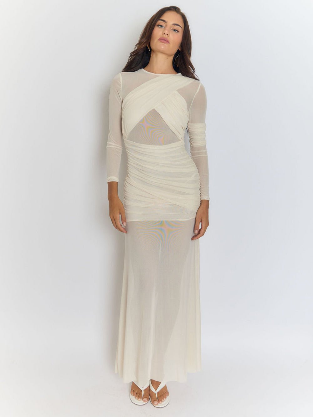 Cecilia Mesh Maxi Dress In White - Fashion Pov