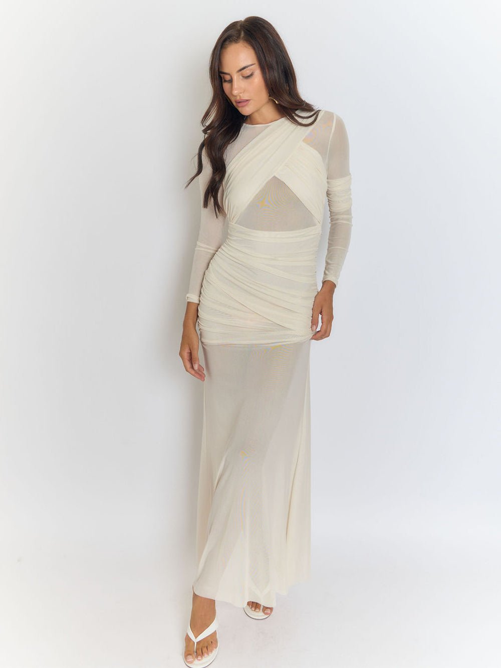 Cecilia Mesh Maxi Dress In White - Fashion Pov