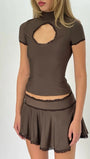 Chelsea Hollow Out T Shirt & Mini Skirt Set - Fashion Pov