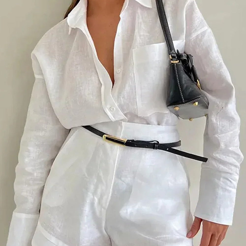 Christina Long Sleeve Shirt & Shorts Set - Fashion Pov