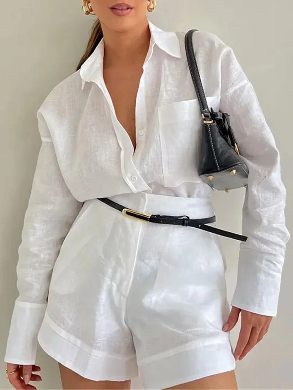 Christina Long Sleeve Shirt & Shorts Set - Fashion Pov