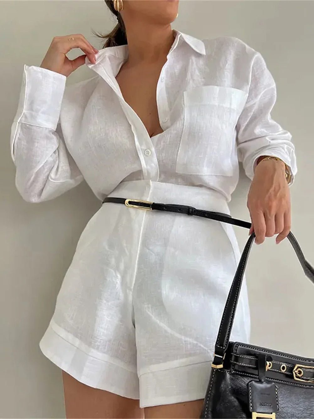 Christina Long Sleeve Shirt & Shorts Set - Fashion Pov
