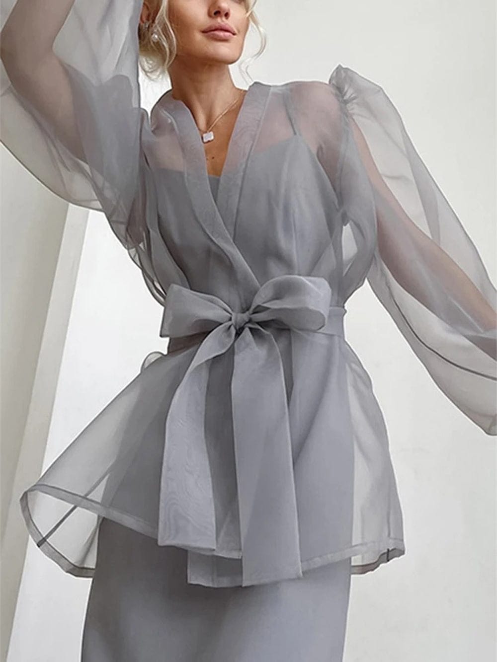 Danai Lantern Belt Mesh Shirt - Fashion Pov