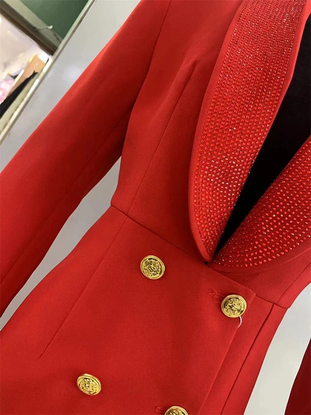 Emilyia Tunic Spliced Button Diamond Blazer - Fashion Pov