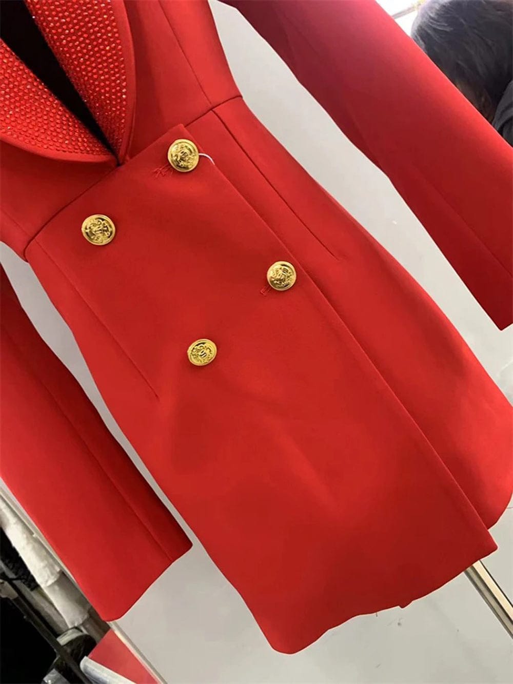 Emilyia Tunic Spliced Button Diamond Blazer - Fashion Pov