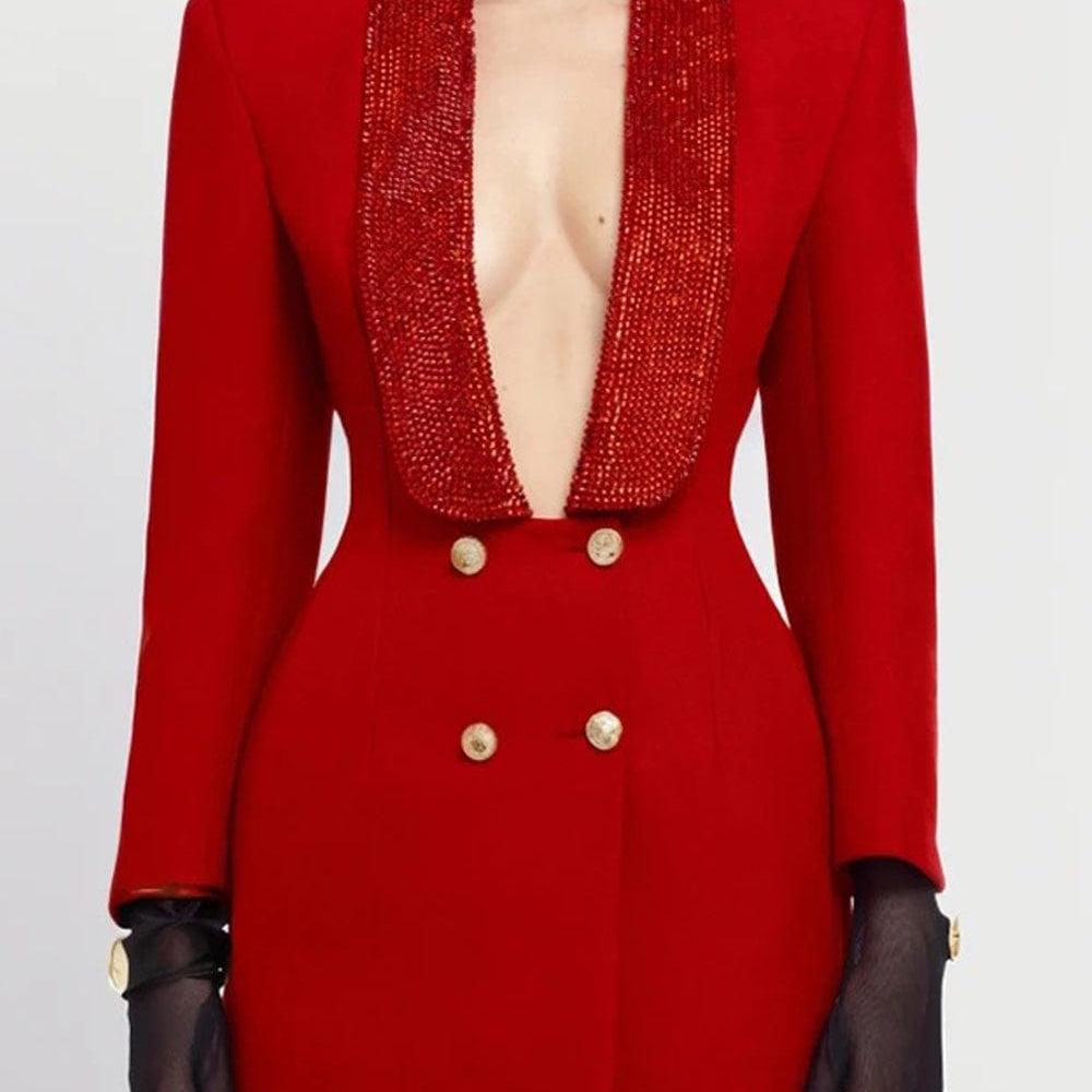 Emilyia Tunic Spliced Button Diamond Blazer - Fashion Pov