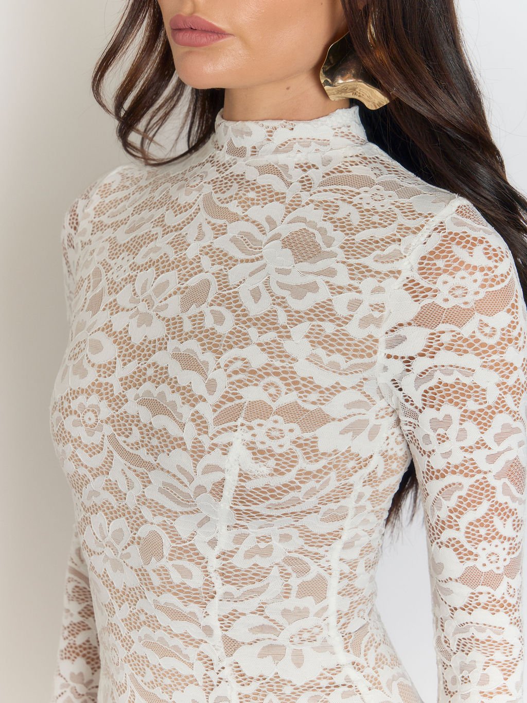 Giulia High Collar Lace Midi Dress - Fashion Pov