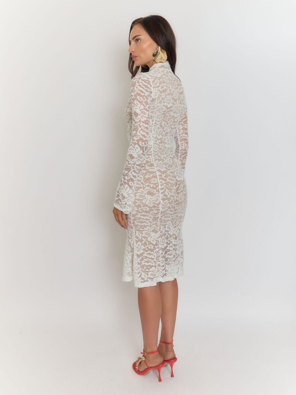 Giulia High Collar Lace Midi Dress - Fashion Pov