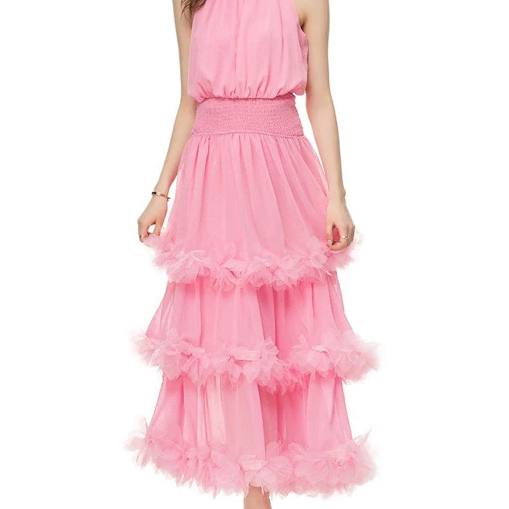 Katie Sleeveless Elastic Ruffle Maxi Dress - Fashion Pov