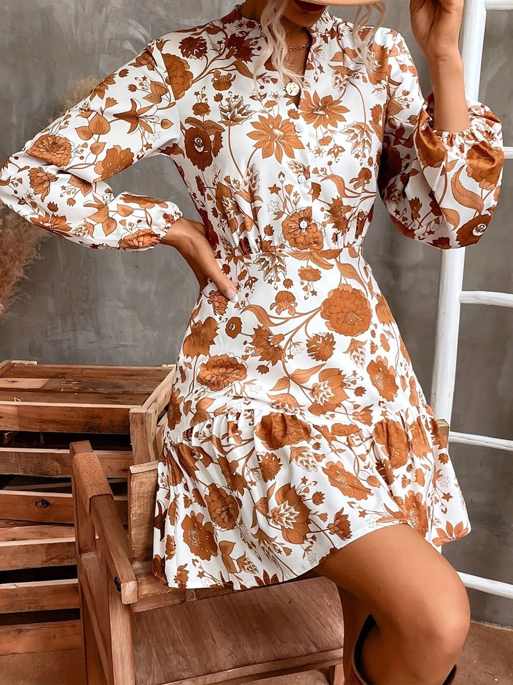 Margaret Ruffle Hem Floral Mini Dress - Fashion Pov