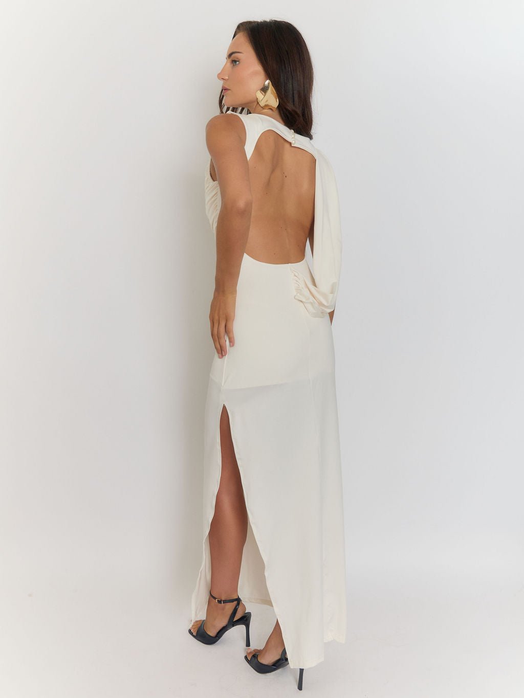 Milan Backless Ruched Maxi Dress - Fashion Pov