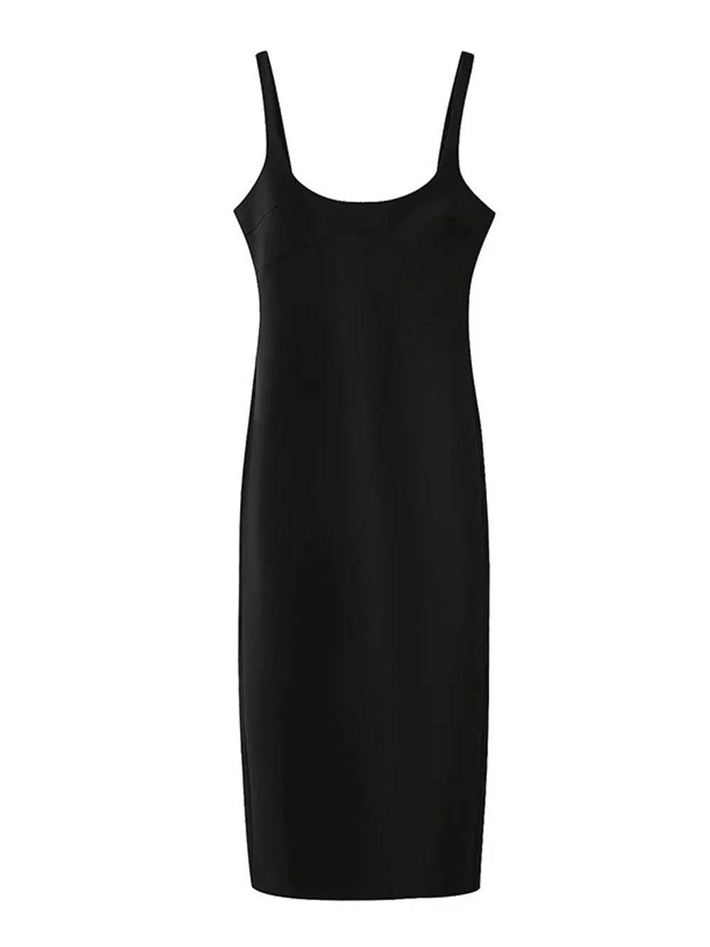Sofia Back Slit Solid Midi Dress - Fashion Pov