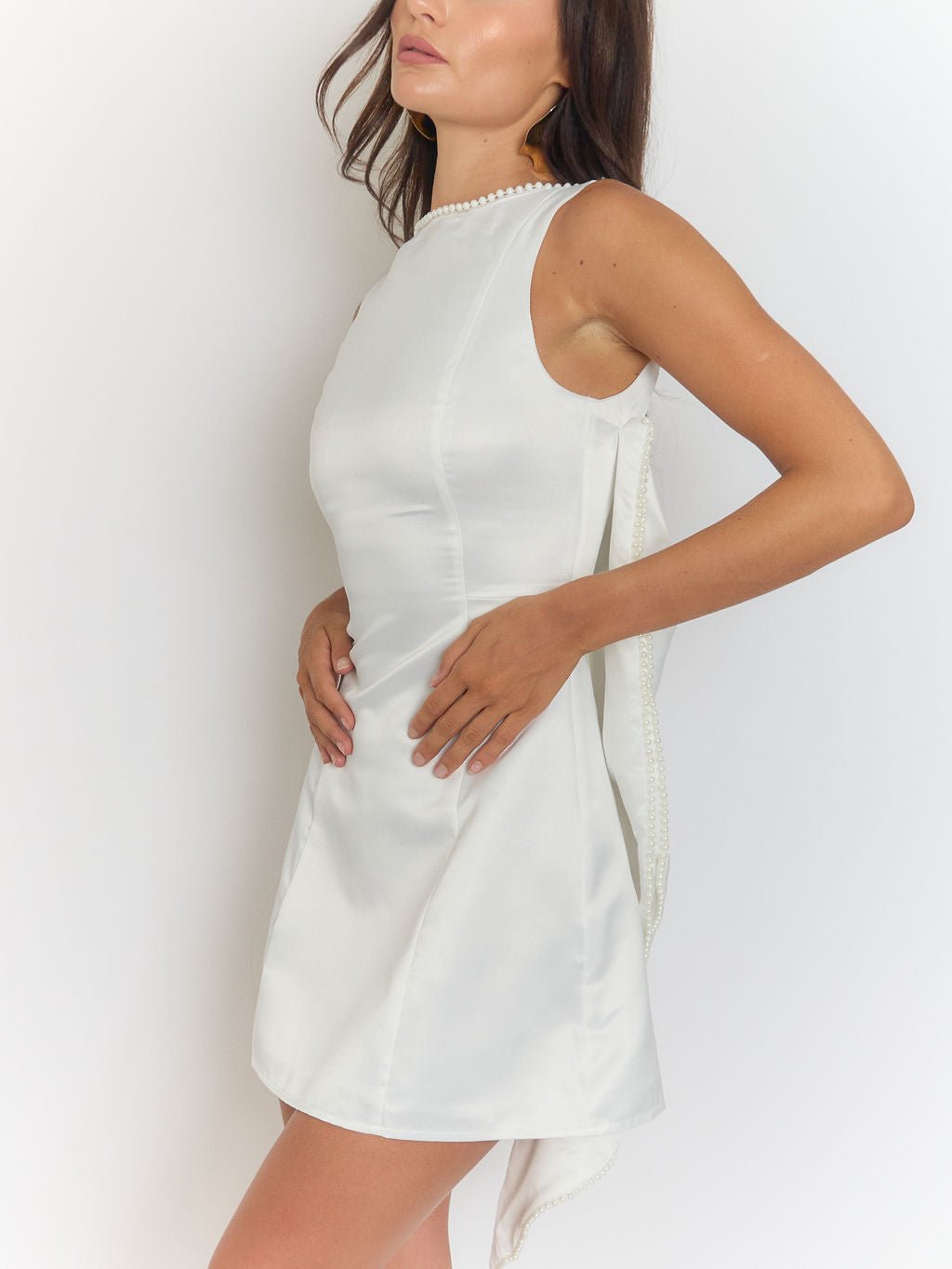 Vivian Pearl Bow Backless Mini Dress - Fashion Pov