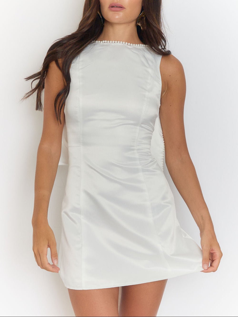 Vivian Pearl Bow Backless Mini Dress - Fashion Pov