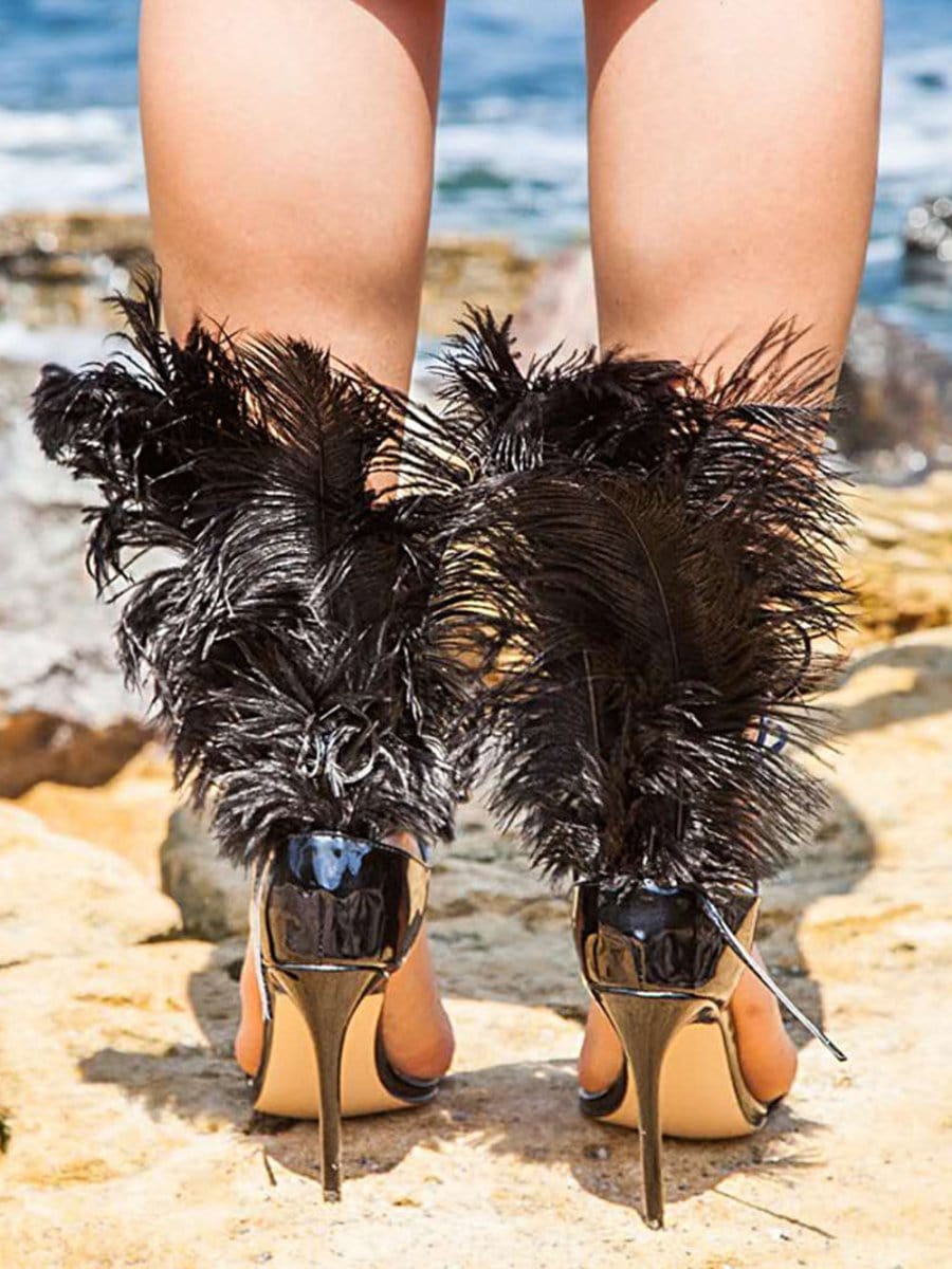 Bailey Feather Gladiator Thin Heel - Fashion Pov