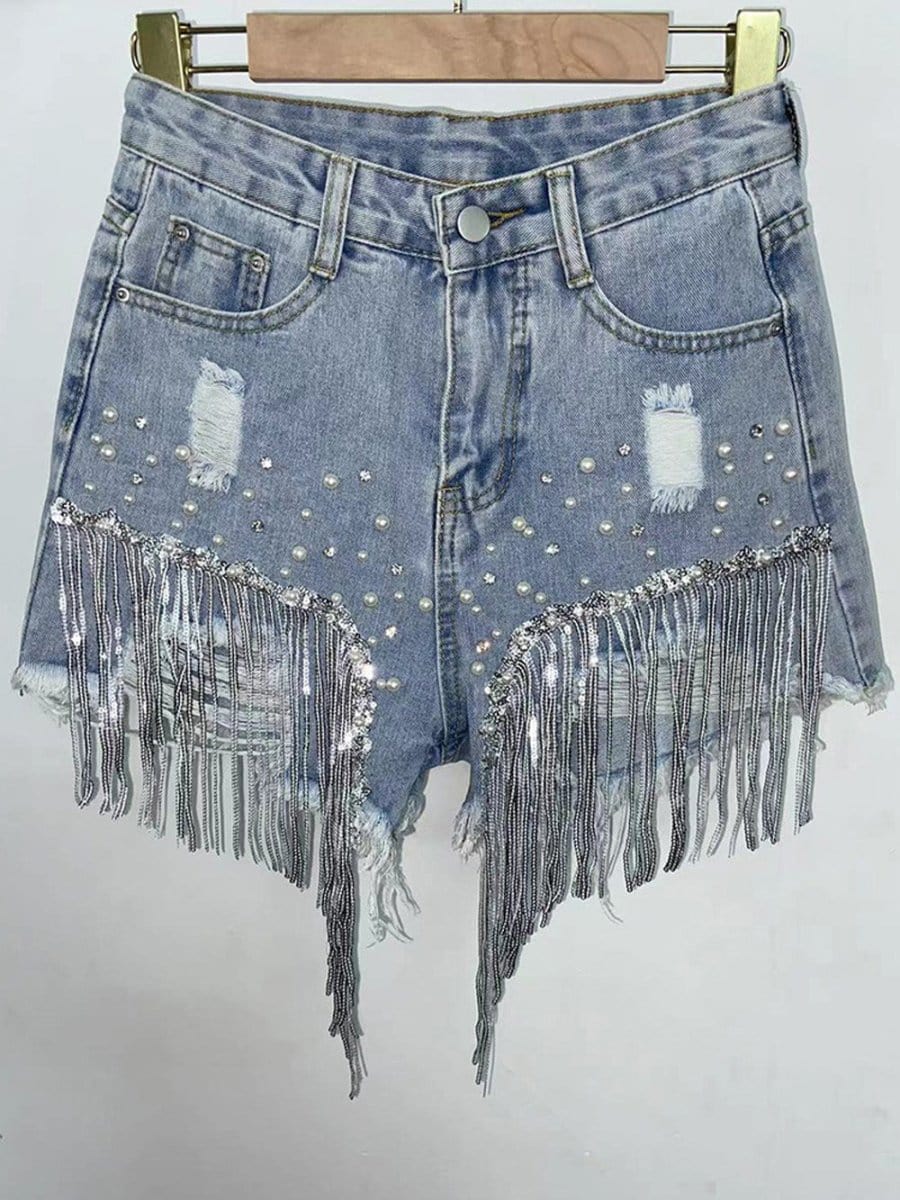 Mya Short Tassel Denim Jeans - Fashion Pov
