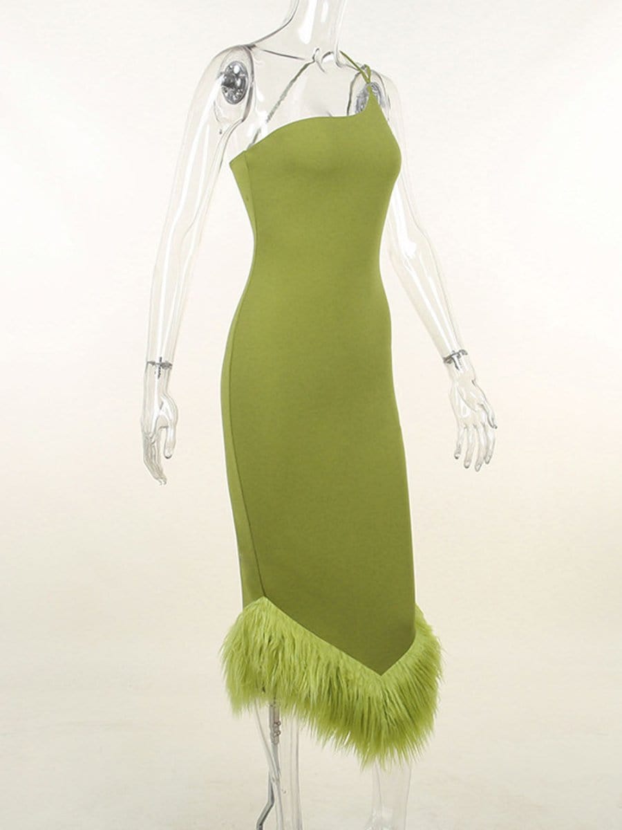 Sonia One Shoulder Feather Midi Dress - Fashion Pov